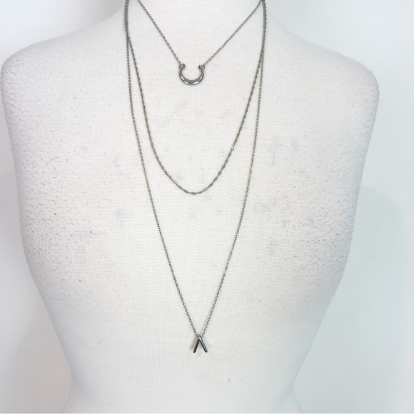 CHARMING CHARLIE 3 STRAND SILVER PRE LAYERED LONG NECKLACE - Picture 1 of 5